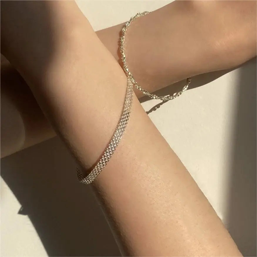 Hot-selling Fashion Ins 925 Sterling Silver Lace Woven Round Bracelet Simple Jewelry Women's Bracelet