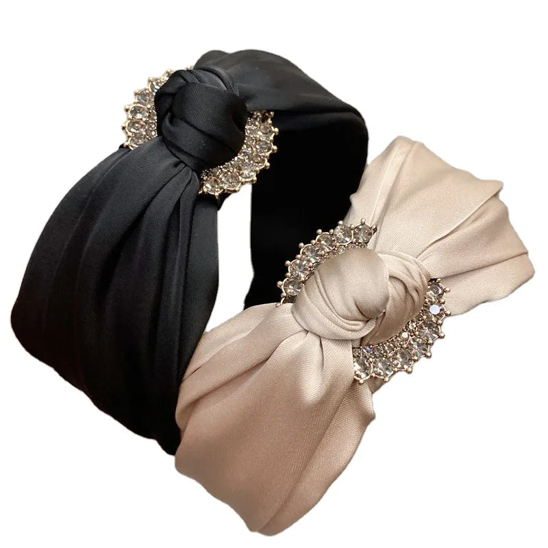 American Style Summer Spring Diamond Cross Headband Fashion Cross Knot Hairband Silk Headband for Women