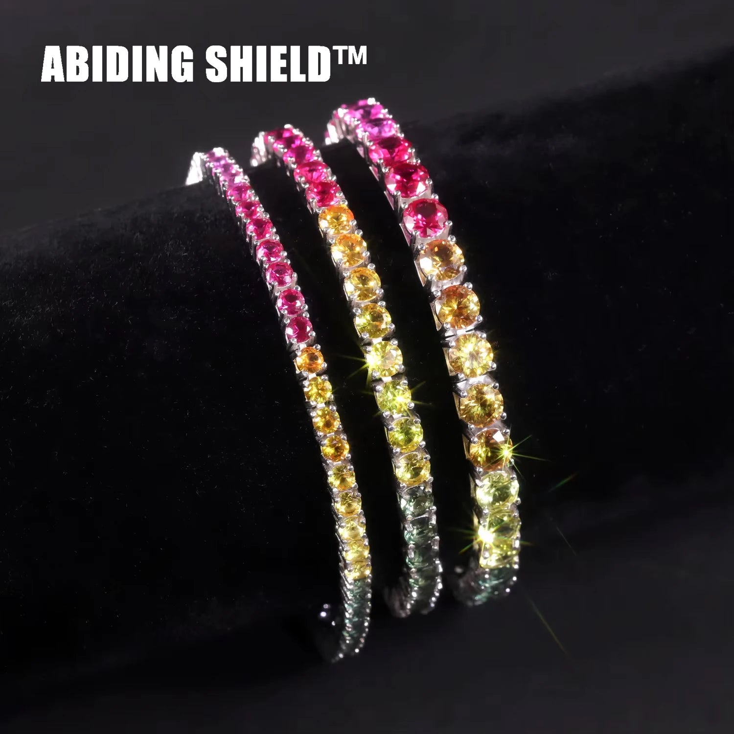 Abiding Shield Jewelry 925 Sterling Silver Hiphop Multi Colored Sapphire Tennis Chain Rainbow Lab Gemstone Tennis Bracelet