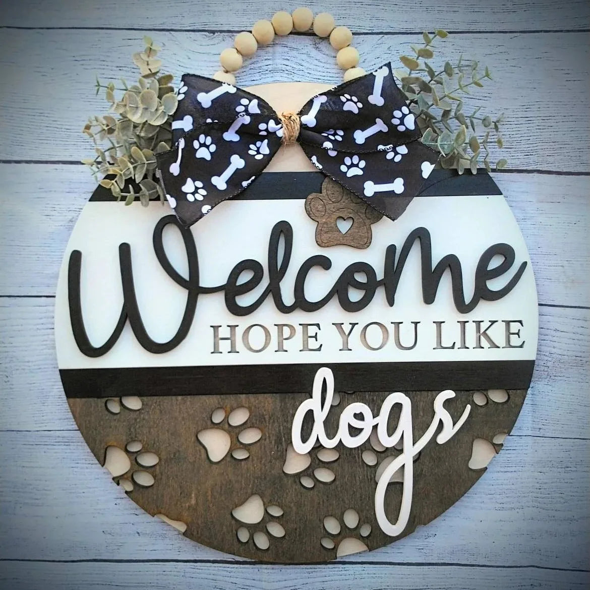 Art Deco Wooden Bead String Wall Sticker Animal DOG Welcome Home Door Decoration