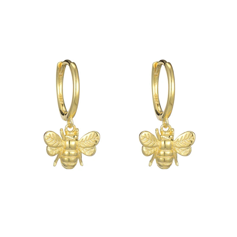 925  Silver Bee Earing Hoop Dangle Hoop Earring for Women Fashion Jewelry