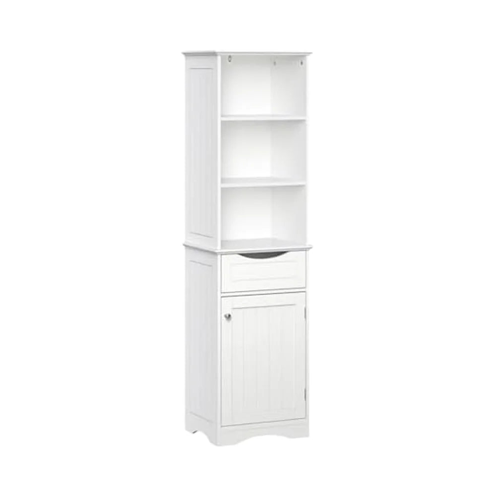 Modern Freestanding White MDF Bathroom Storage Cabinet with 3 Open Shelves and Drawer for Living Room Application