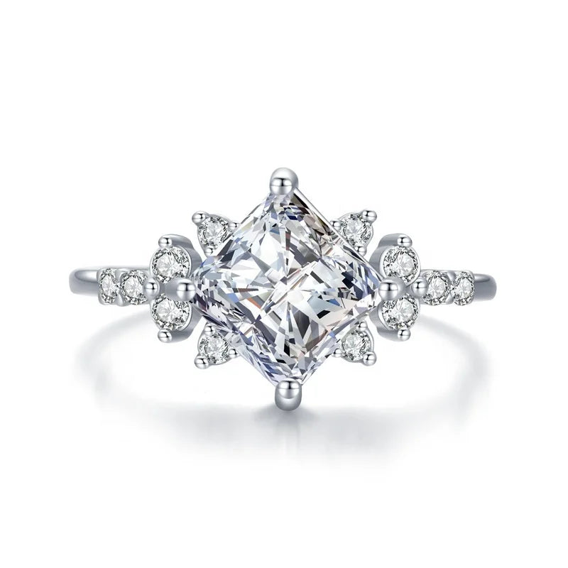 JZ1481 S925 Sterling Silver Wedding Engagement Rings Classic Zircon Ring Princess Cut Solitaire Cz Diamond Fashion Jewelry MegaBDM