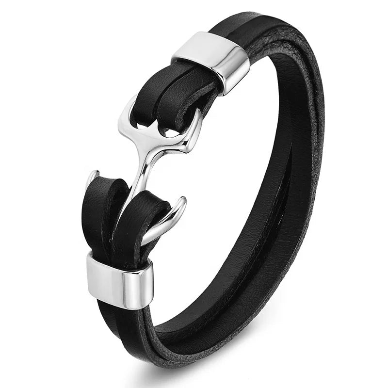 New Stainless Steel Leather Gold Plated Ship Anchor Charm Bracelet for Men Women Retro Woven Multilayer Silver/Gold Handmade
