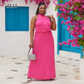 Women Fashion Sleeveless Casual Summer Dress Back Halter Neck Pleated Dress