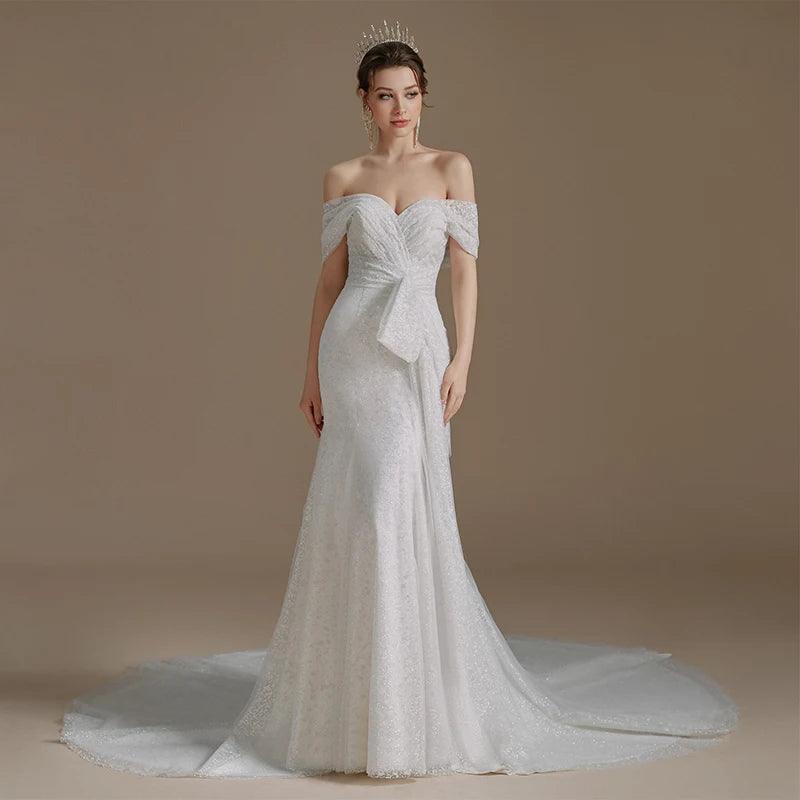 Elegant Off-Shoulder Sweetheart Wedding Dress Crystal Ruffle Mermaid Bridal Dress 2024 Rl040