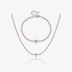 FUAMAY Fashion Dainty 925 Sterling Silver 2MM Pink Tennis Necklace 6MM White Heart Necklace