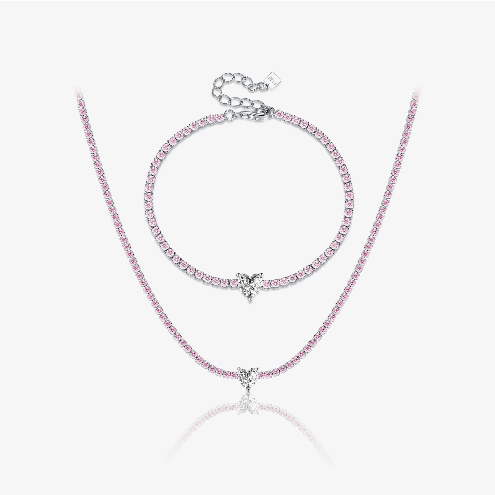 FUAMAY Fashion Dainty 925 Sterling Silver 2MM Pink Tennis Necklace 6MM White Heart Necklace