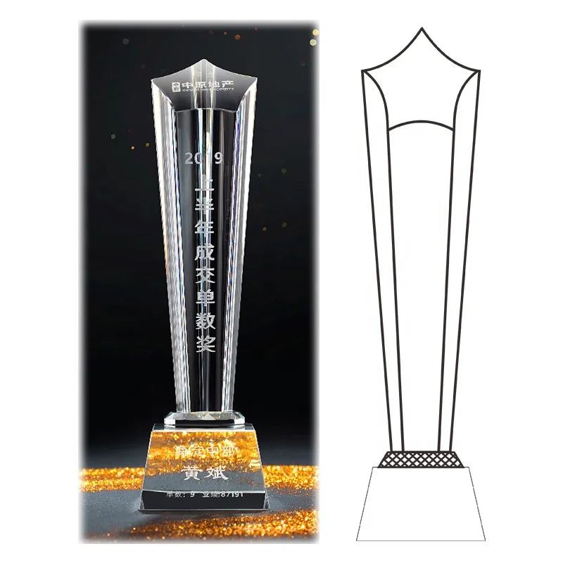 Hot-sale Popular Design Personalized Logo Carving Five-pointed Star Prism Crystal Trophy Pointless Star Trophy