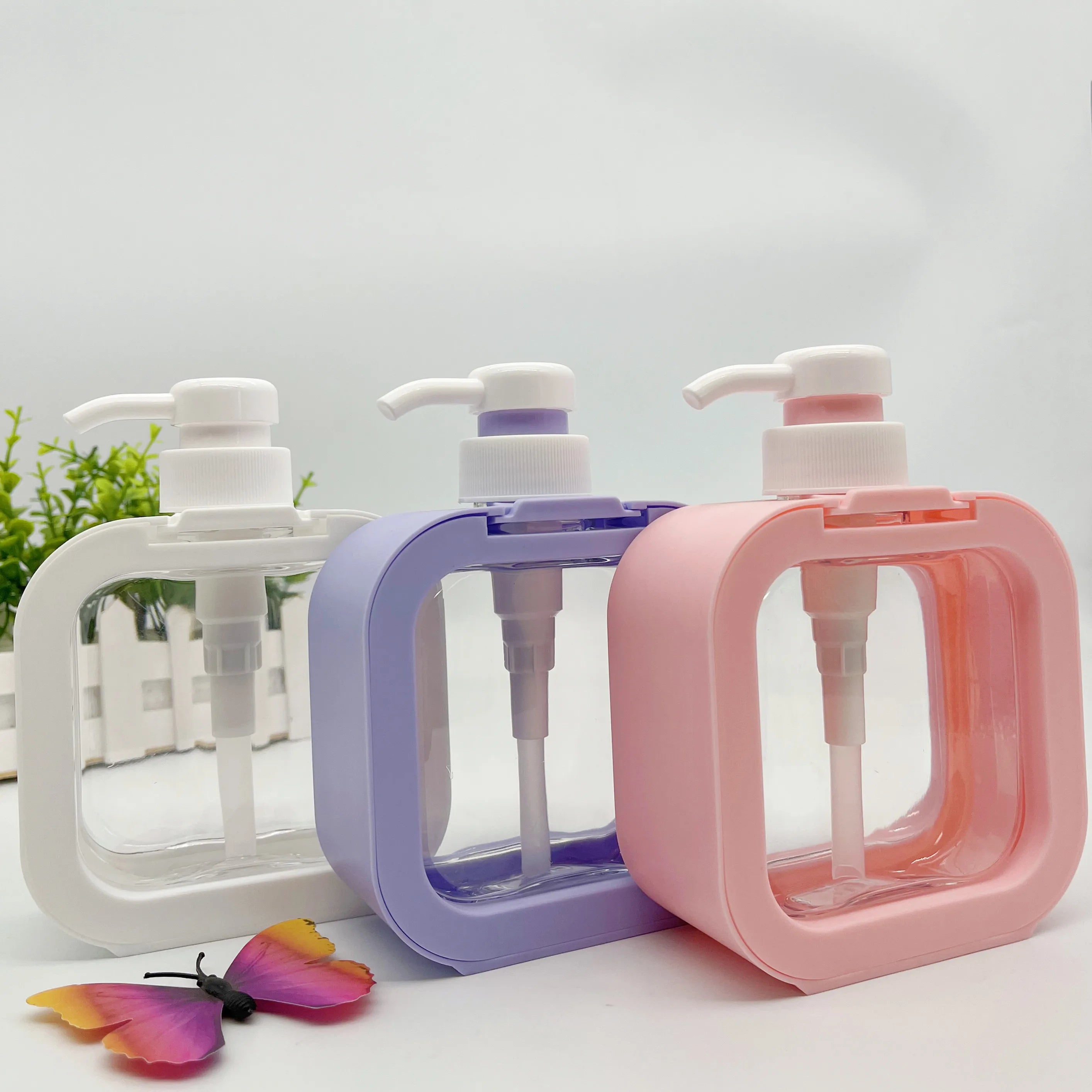 A Large 300ml 500ml Empty Transparent White pink Purple Black Green square Plastic Foaming/lotion Hand Soap Washing Pump Bottle