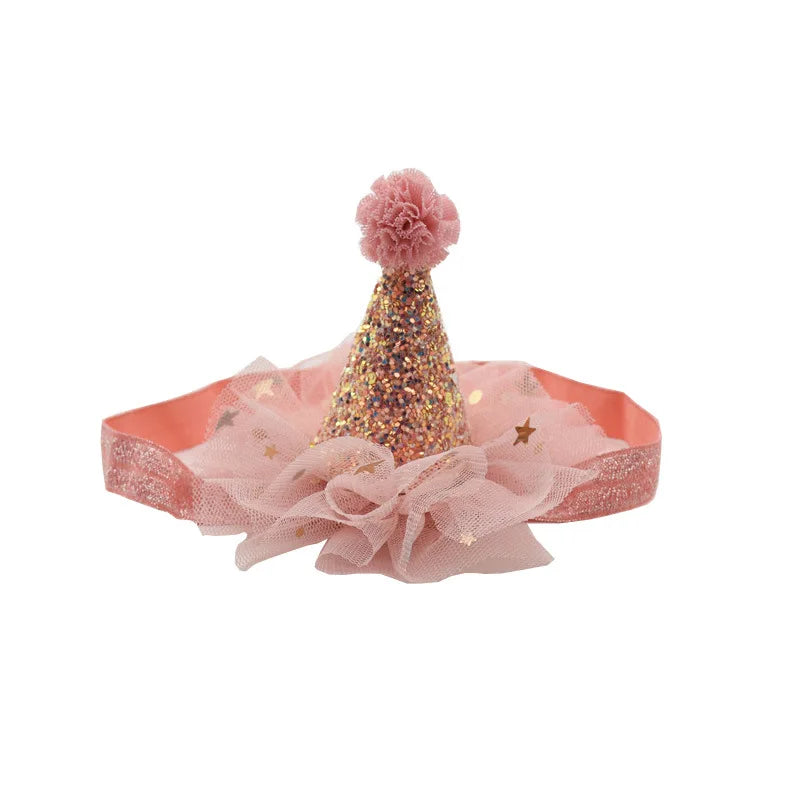 Wholesale Hair Accessories for Kids Birthday Hat Party Hairband Netting Flower Elastic Headband