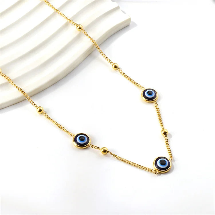 Hot Sale New Women Luxury Retro Collarbone Chain Bohemian Cat Eye Stainless Steel Blue Eye Necklace