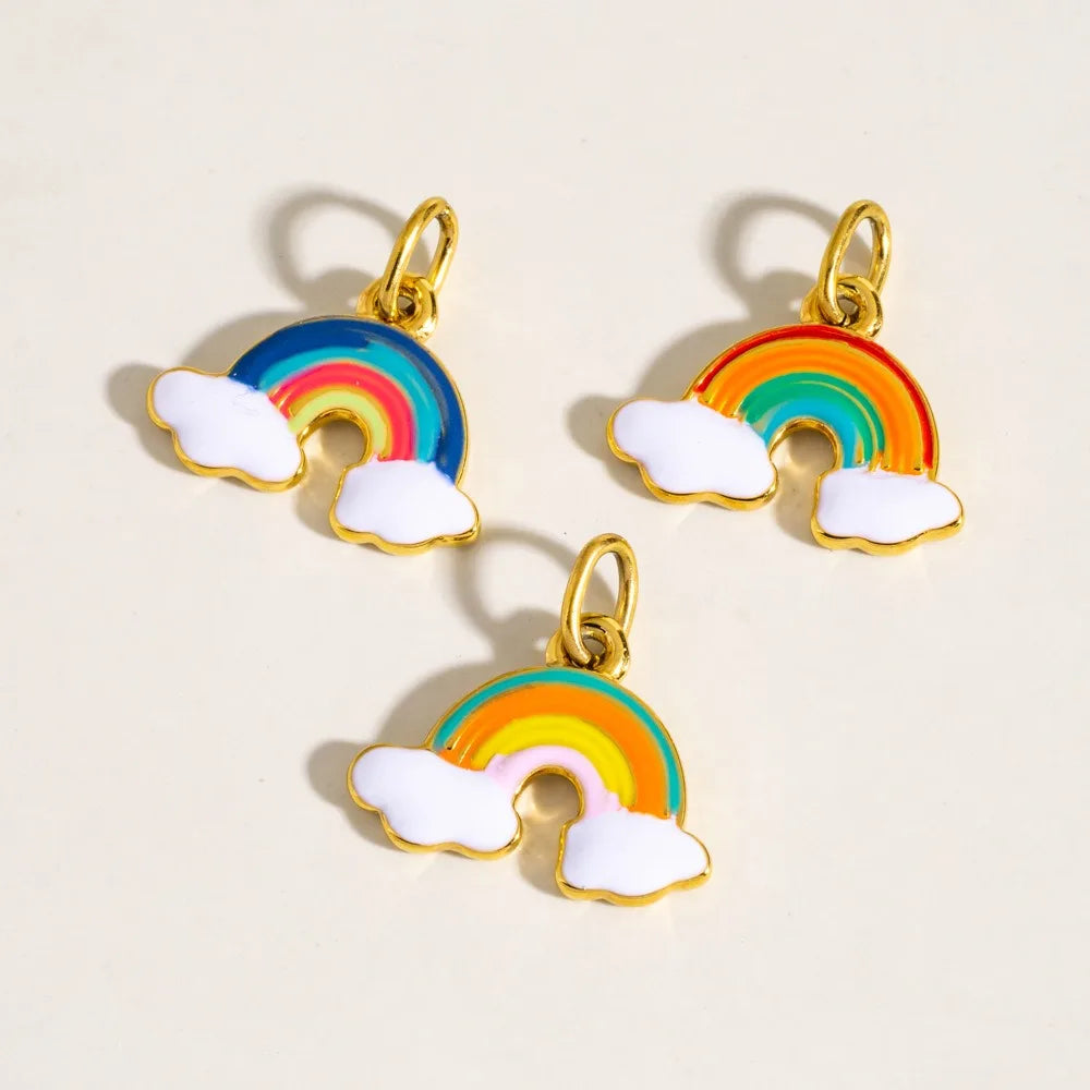 Beautiful Rainbow Clouds Pendants Stainless Steel Enamel Colorful Rainbow Charm Epoxy Pendant for Earrings Necklace DIY