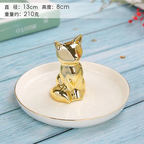 Creative Design 3d Golden Animal Pattern Ceramic Trinket Dish Antler Cat Dog fox Pineapple Cactus Jewelry Dish Tray