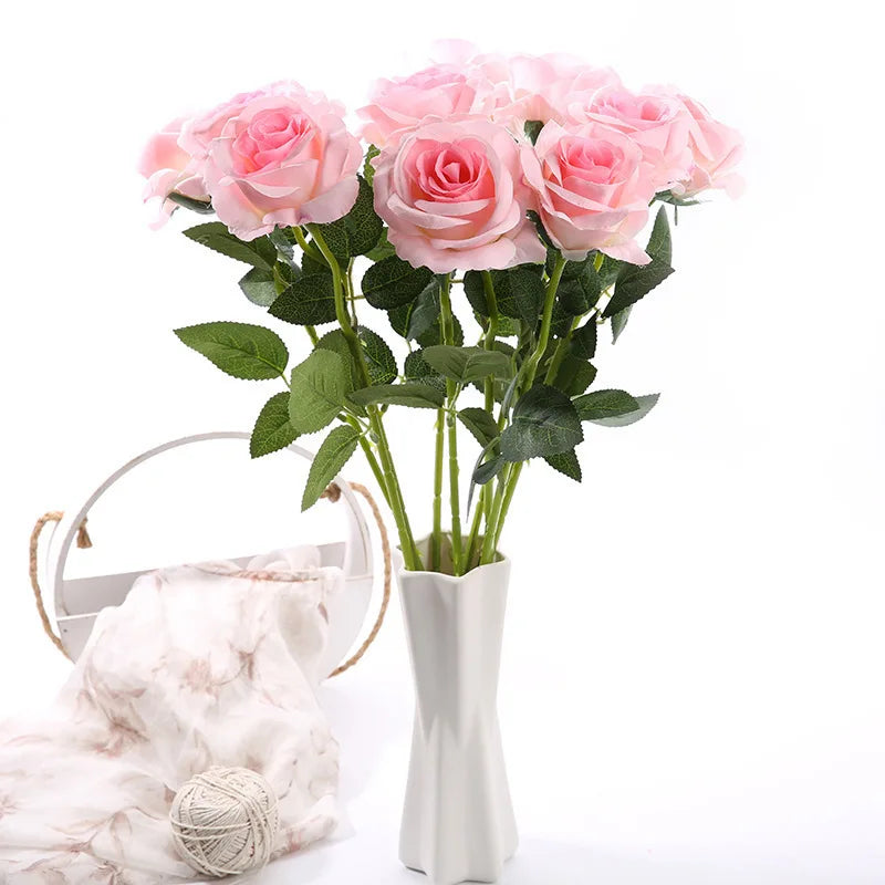 W4 Single High Simulation Flannel Rose Flowers Artificial Home Wedding Artificial Red Roses