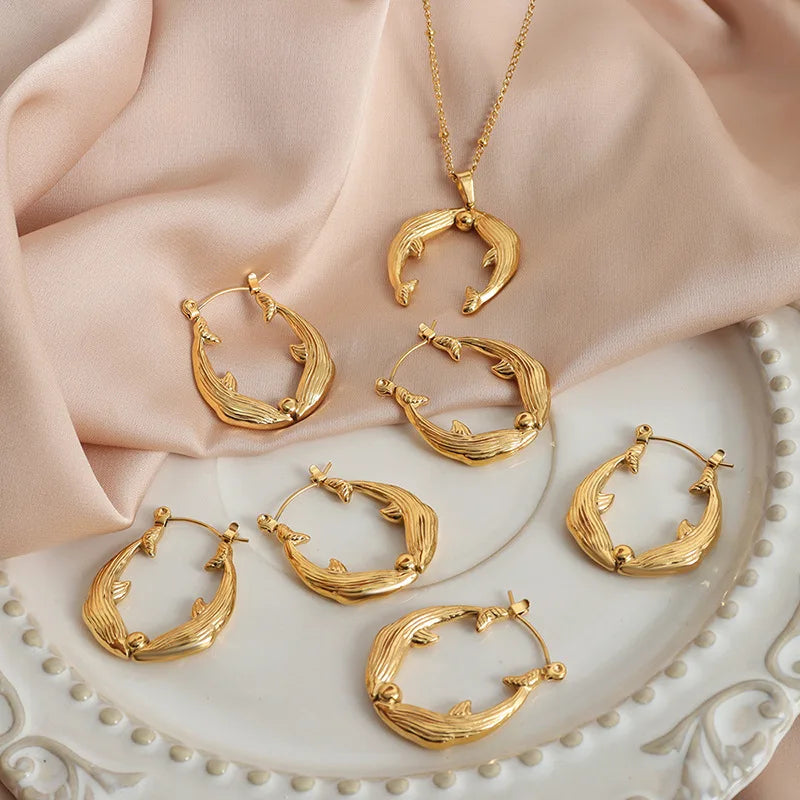 High End Waterproof Jewelry Whale Pendant Necklace Vintage Stainless Steel Gold Plated Necklace Collier Acier Inoxydable Bijoux