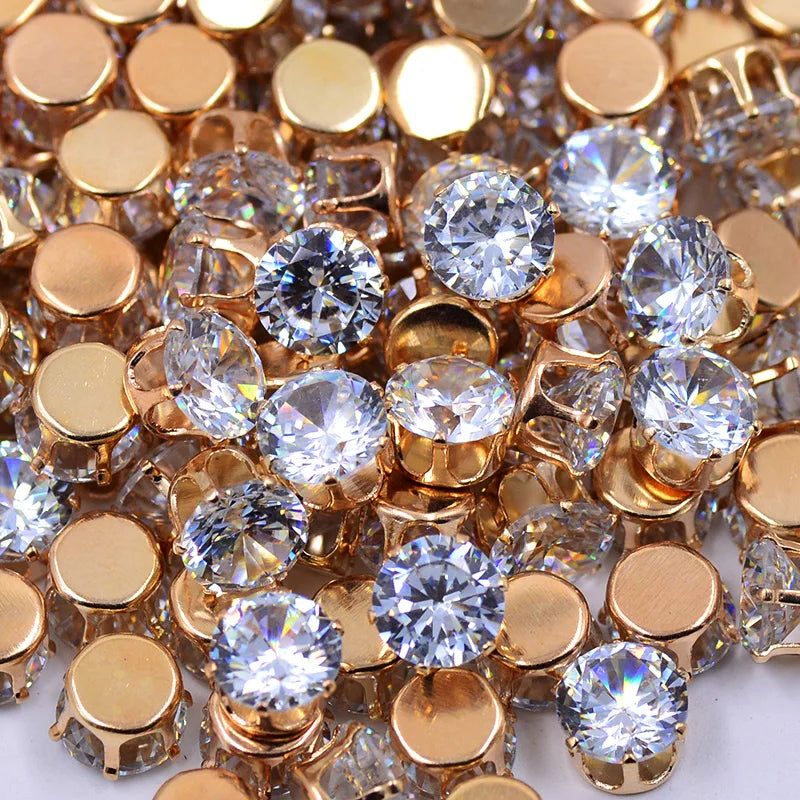 JUNAO 8mm Flatback Loose Claw Rhinestones With Setting Clear Crystal Stones Zircon Rhinestone Bead Sew on for Jewelry