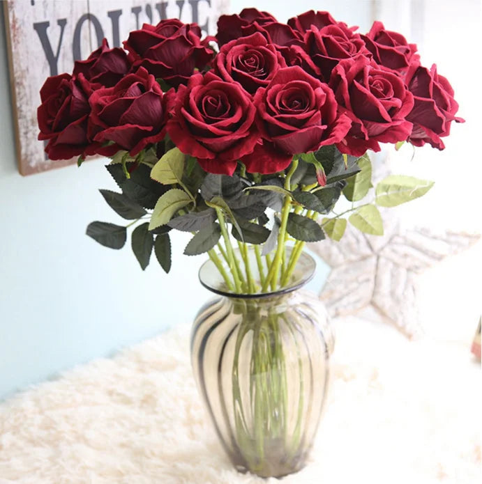 C-R005 Competitive Price Wholesale Velvet Rose Artificial Flowers Decorative Flower Silk Roses for Wedding Home Decoration