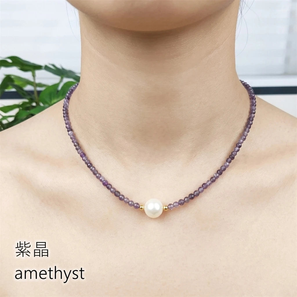 High Quality Assorted Natural Stones Beaded Necklace Fashion Jewelry Real Freshwater Pearl Rose Quartz Tourmaline Beads Necklace