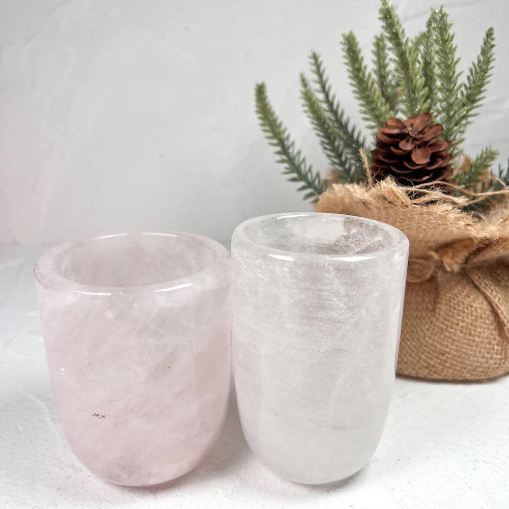 Wholesale High Quality Natural Crystal Stone Cup Clear Quartz Rose Quartz Obsidian Crystal  Water Tea Cup