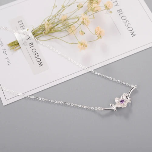 Reeti 925 Sterling Silver Zircon Flower Necklaces Pendant Fashion Sterling Silver Jewelry Statement for Women Bijoux