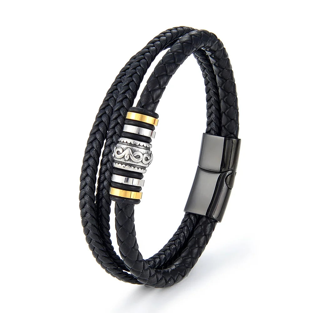 Men Jewelry Stainless Steel Charm Multi Layer Bracelet Logo Laser