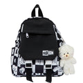Large Size School Bag Girls Junior High School Students Backpack Cartoon Bear Lattice Backpack