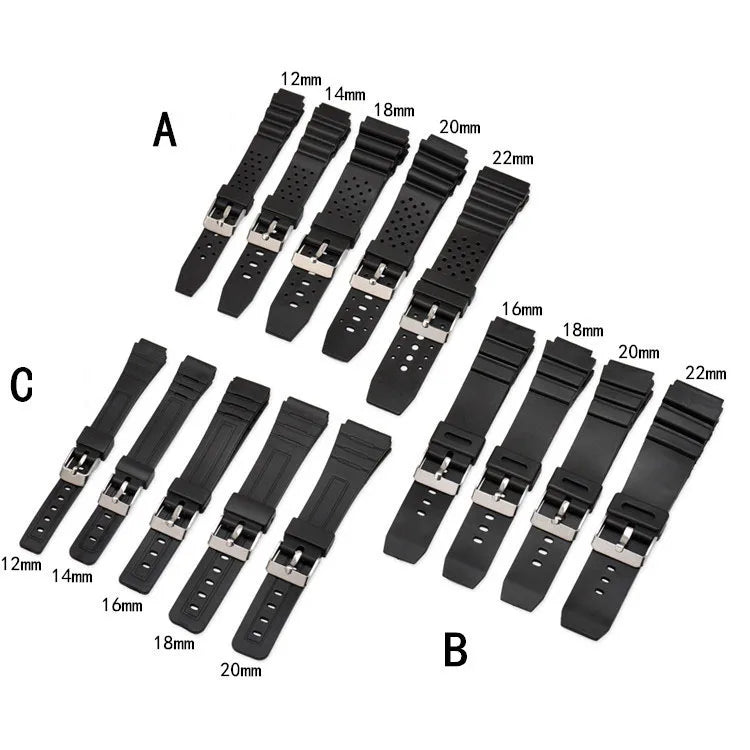 Hotsale Cheap Tropic Waterproof Silicone Plastic Watch Strap 18 20 22mm for Watches PVC Rubber Watch Bands 12mm 14mm 16mm