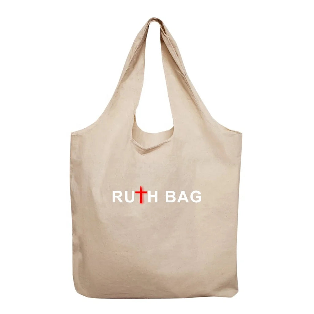 Ruthbag Large 100% Soft Cotton Stow-N-Go Tote Bag Custom Printed Logo Letter Pattern Style Shopping Bag