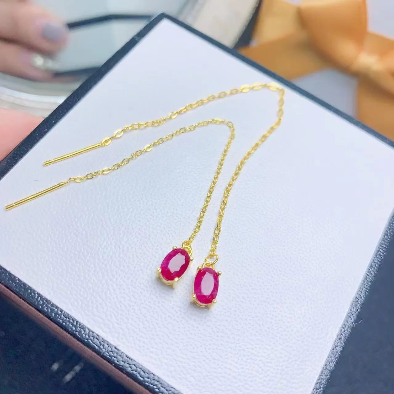Factory Wholesale Luxury 925 Sterling Silver Drop Earrings Good Price Gold Plated Natural Ruby Big Size for Wedding