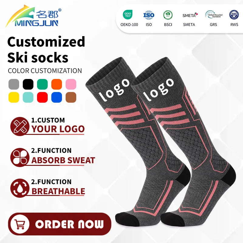 Custom Snowboard Socks Cushioned Shin Protection Reinforced Heel and Toe Extra Warm Fleece Lined for Ski Boots OEM ODM MegaBDM
