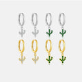 FUAMAY 925 Sterling Silver Tree Earrings White Green Zircon Cactus Pendant Earrings
