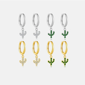 FUAMAY 925 Sterling Silver Tree Earrings White Green Zircon Cactus Pendant Earrings