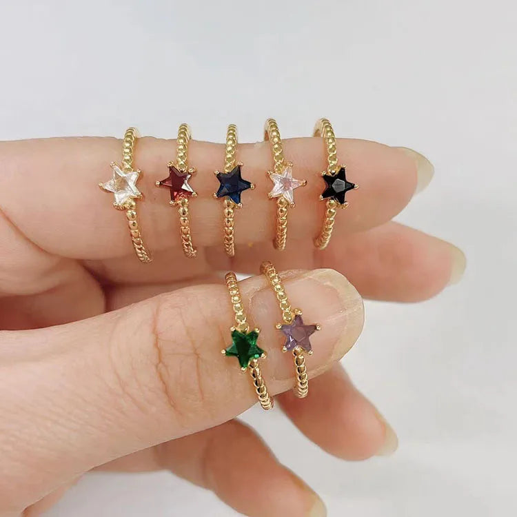 RM1468 Chic Dainty Tiny Simple Mini Minimalist Diamond Crystal CZ Micro Pave Star Finger Rings