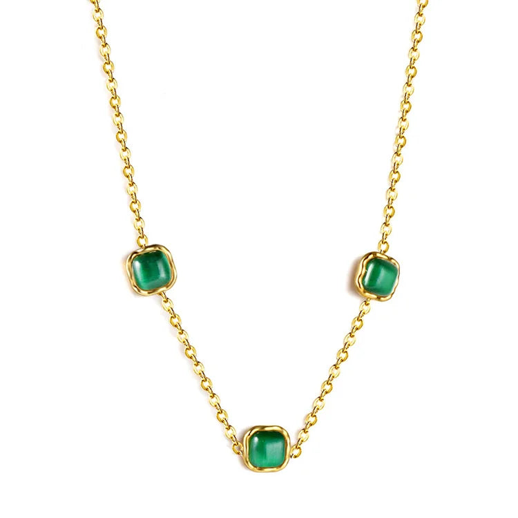 Dainty Female Gemstone Accessories Necklace Stainless Steel square Opal Pendant Necklaces Women
