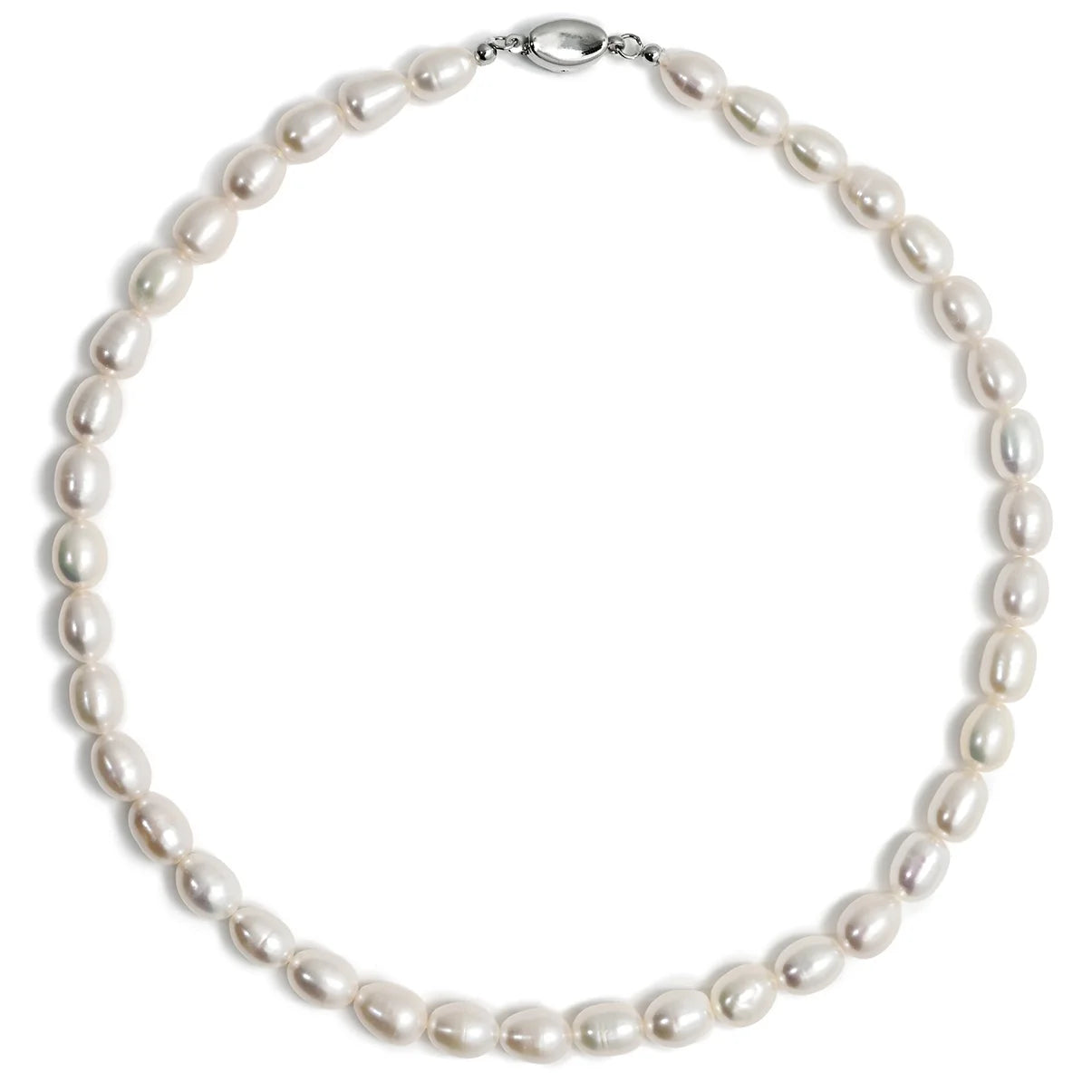 Original Design Premium Platinum Plated Trendy Silver Clasp 7-8mm Natural Freshwater Pearl Beads Chain Charm Necklace for Women