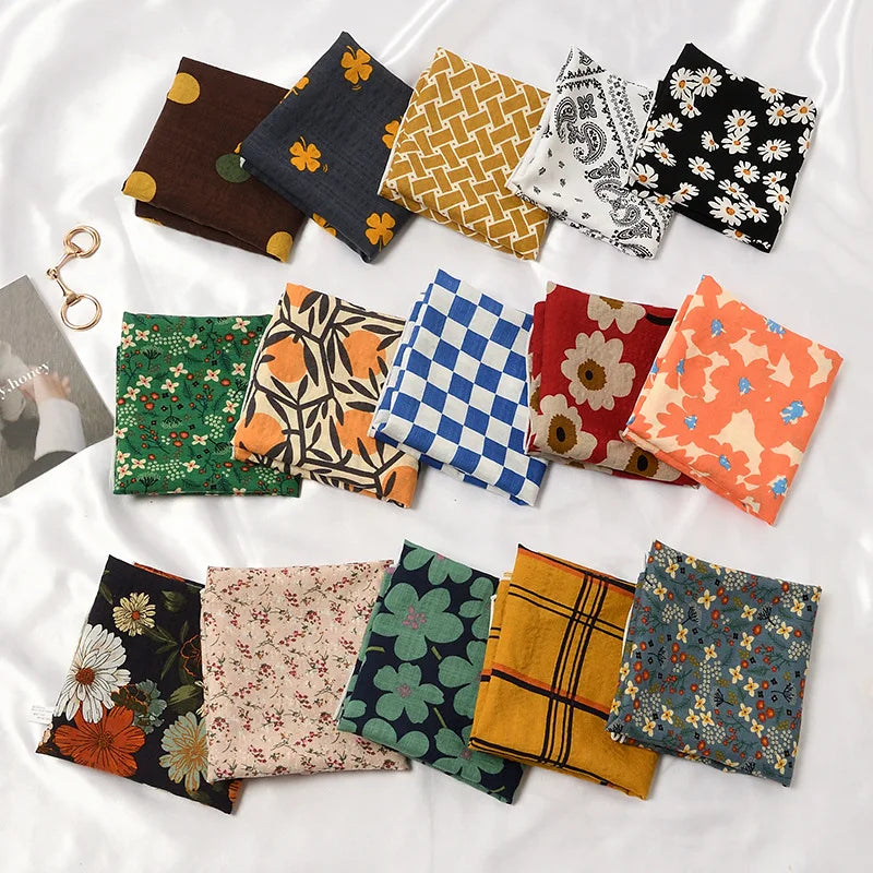 Popular Small square Scarf for Women Korean Cotton and Linen Blended High-end Scarf Fashionable Summer Thin square Scarf