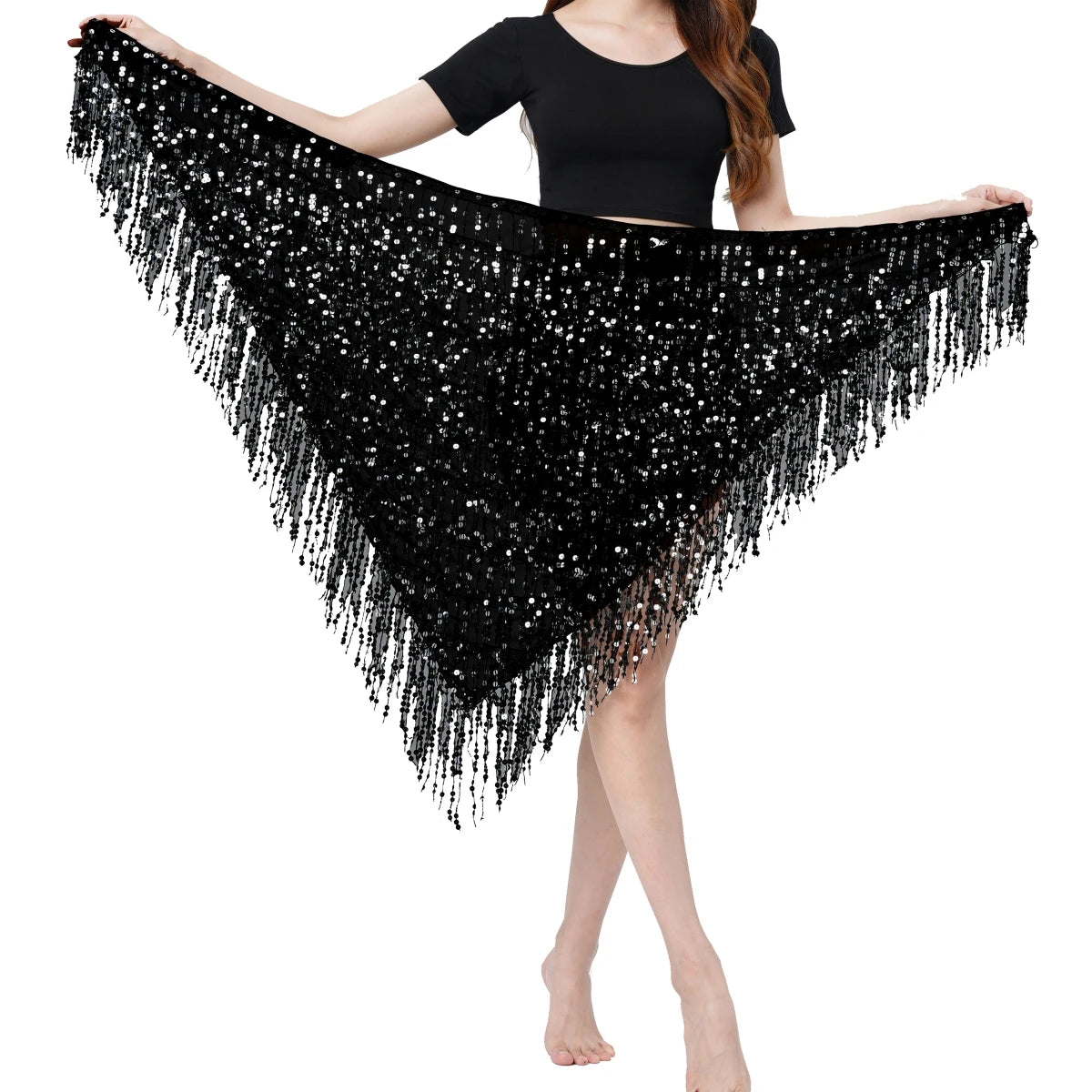 Belly Dance Sequin Hip Scarf Festival Party Dance Fringe Skirt