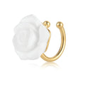 Camellia Series 925 Silver Girls 18K Gold Plated White Rose Flower Ear Cuff Clip on Earring No Piercing Jewelry for Women