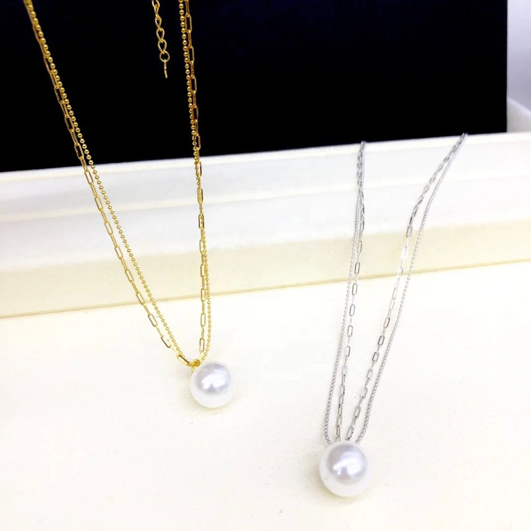 N413 11-12mm DIY Natural  Freshwater Pearl Charm Pendant Necklace Chain Accessory 925 Sterling Silver Jewelry for Women