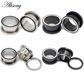 Alisouy 2pcs Stainless Steel Ear Plugs Tunnels Pulley White Line Screw Extender Stretcher Fashion Piercing Body Wedding Gift