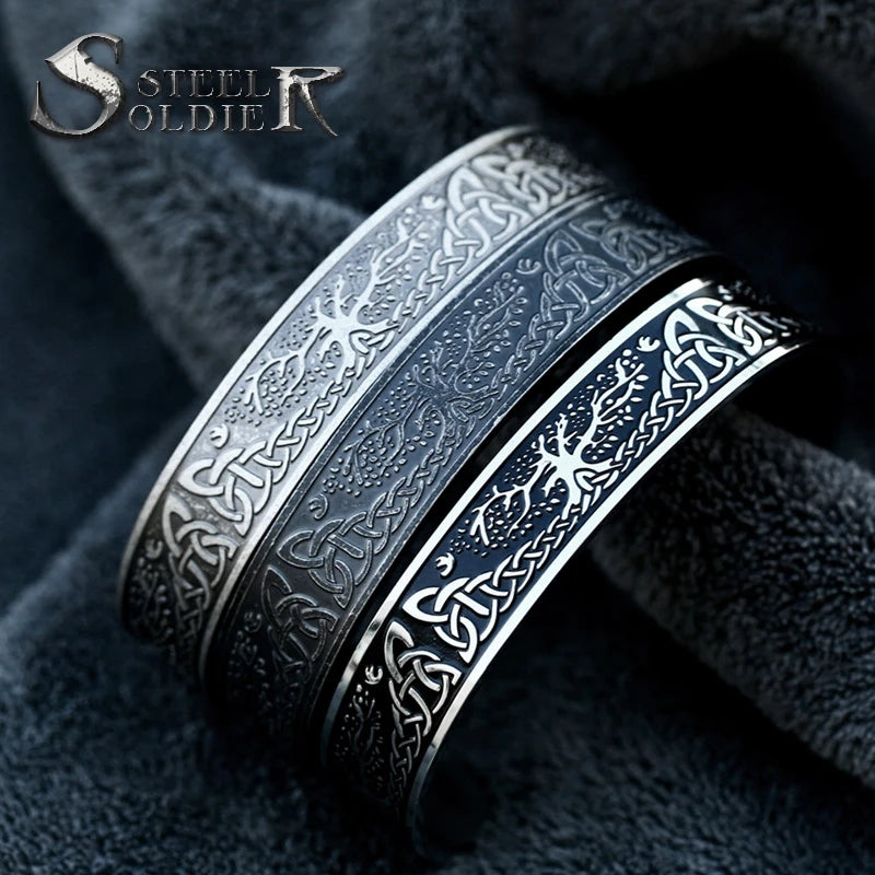 SSG-067 2023 New Creative Style 316L Stainless Steel Men's Cuff Bracelet Viking Celtic Knot Tree of Life Bracelet Retro Jewelry