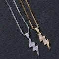 CN236 Sparkling Cz Gold/Silver Plated Brass Lightning Bolt Pendant Rope Chain Hip Hop Jewelry Necklace for Unisex Party Gift MegaBDM