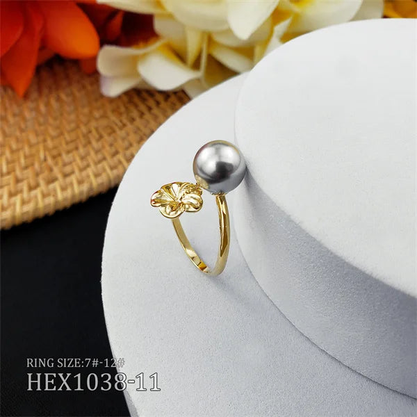 Hawaiian Jewelry Wholesale Pearls Rings Pacific Adjustable Statement Flower Wedding Engagement Rings for Women MegaBDM