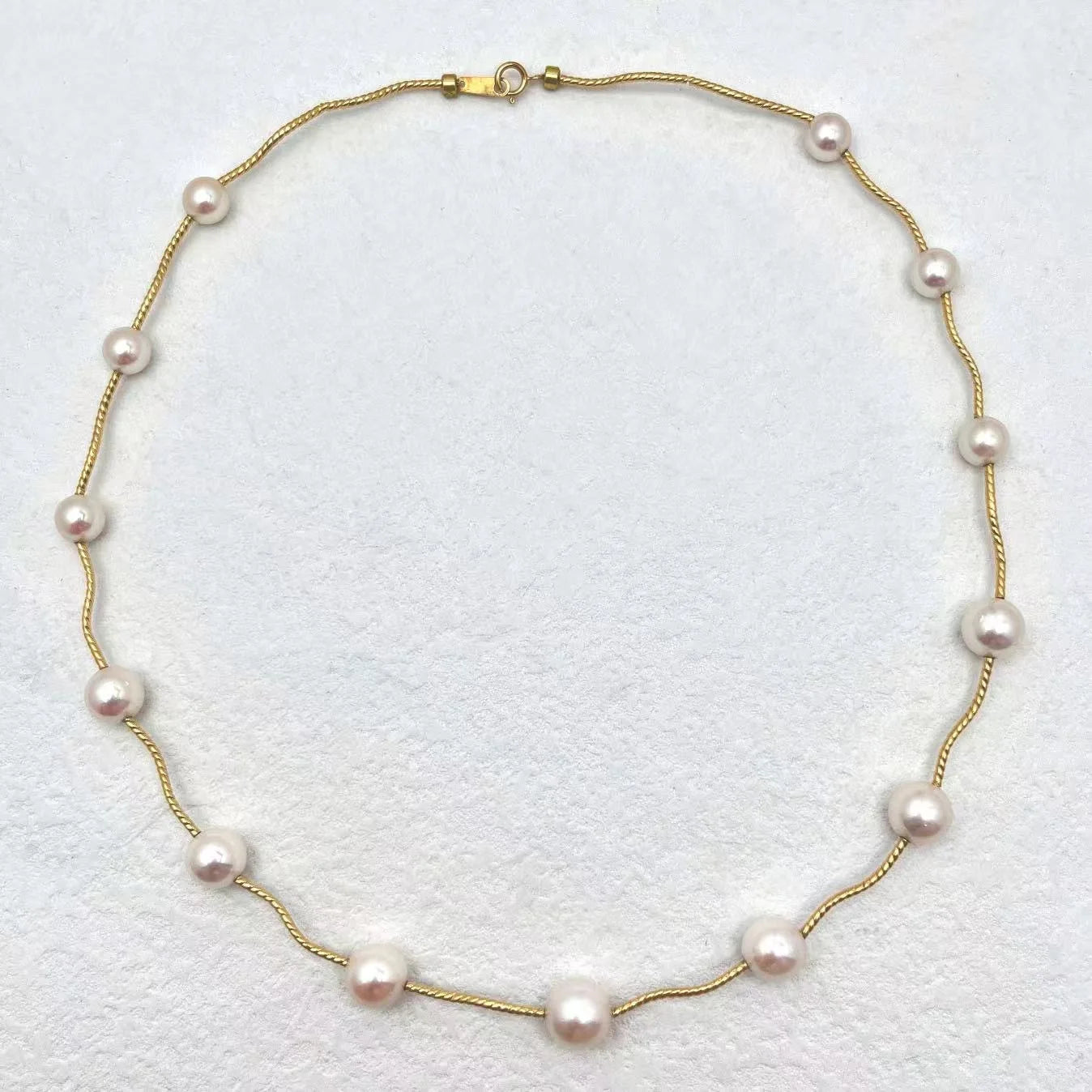 Promotion 18k Solid Gold Choker Flower Akoya White Pearl AAAAAA Grade Potato Shape Necklace Girls Women Custom Logo