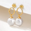 S925 Sterling Silver Geometric Natural Baroque Pearl Drop Earrings Female 14K Gold Plated Irregular Hollowing Out Pearl Earrings