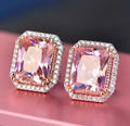 Huitan 2 Style Bling Bling Beautiful Pink Oval Radiant Zircon Romantic Stud Earrings Sweet Girls Lady Lovely Earrings Women