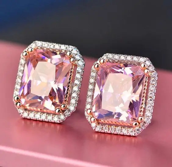 Huitan 2 Style Bling Bling Beautiful Pink Oval Radiant Zircon Romantic Stud Earrings Sweet Girls Lady Lovely Earrings Women