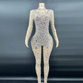 2022 Stage Fashon Show One Piece Jumpsuit Sparkle Diamond Ladies Full Body Rhinestone Bodysuit Jumpsuit Celebrity Outfit