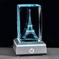 Hot Romantic Paris Eiffel Tower 3d Engraved Crystal Cube Led Night Stand Valentines Souvenir Gifts